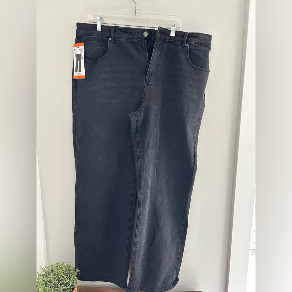 BUFFALO David Bitton Black Denim High Waisted Wide Leg Jeans size 16 NEW - Picture 2 of 10
